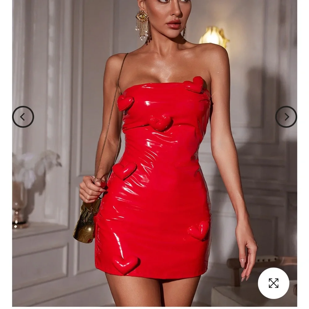 Brand new Red Patent Mini Dress with Heart Accents from Mew Mews - Picture 4 of 5